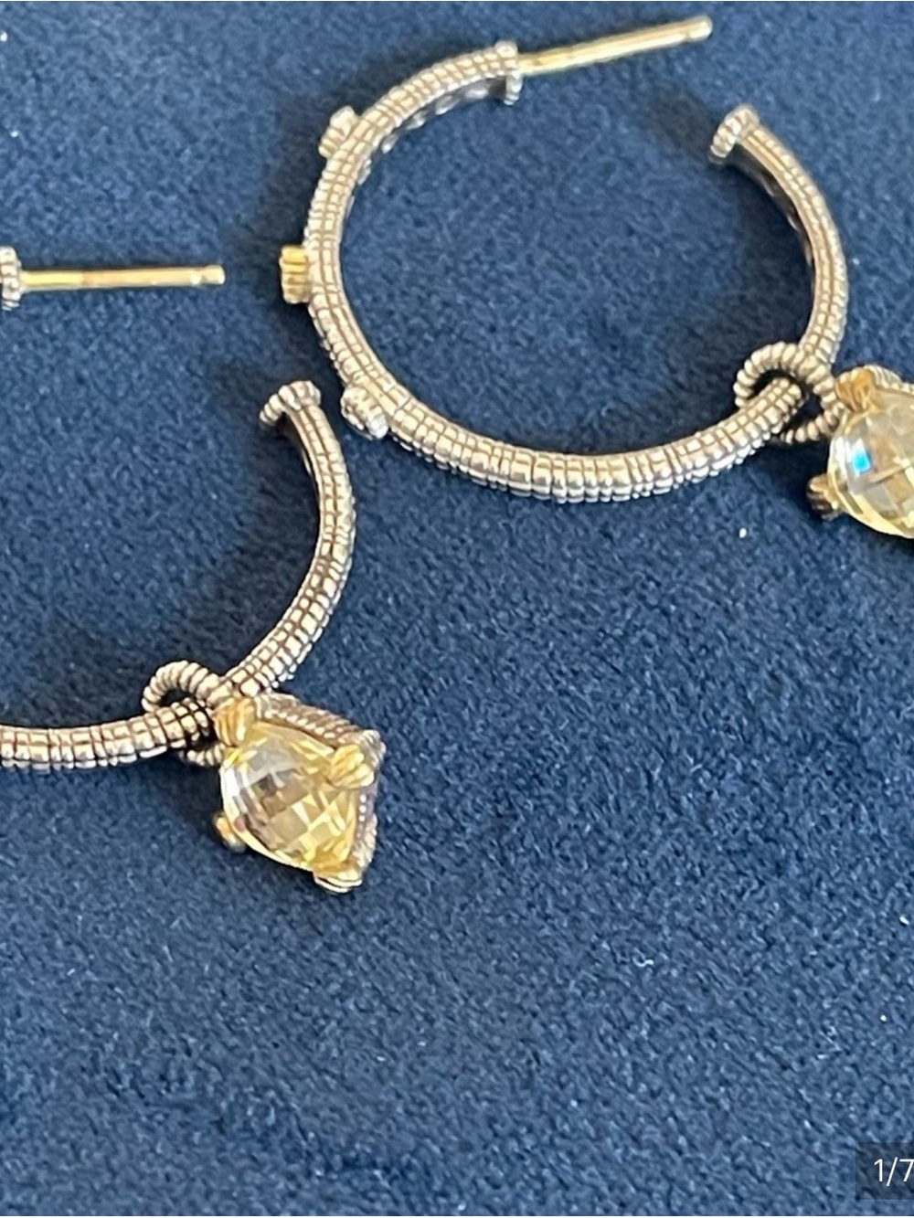 Gold-Tone Hoop Earrings with Citrine Gemstone Charm